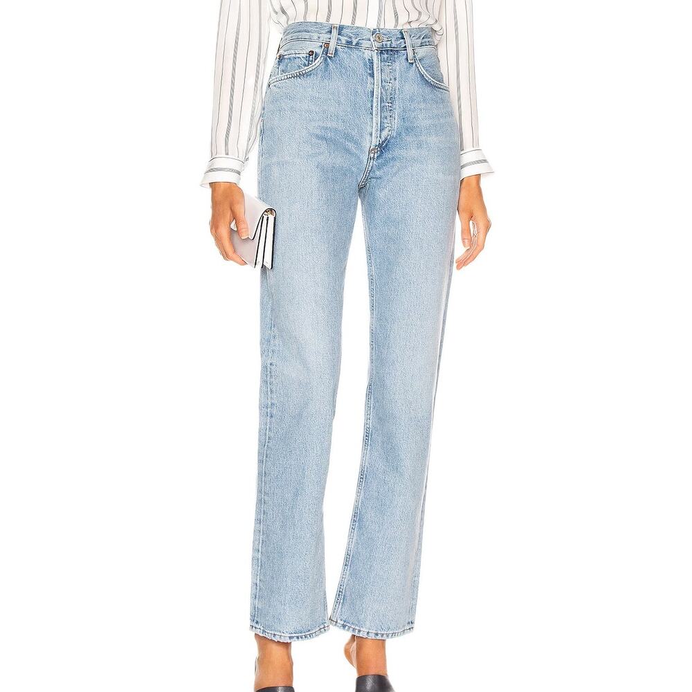 Agolde Organic Cotton High Waisted High Rise Lana Straight Jeans in Riptide